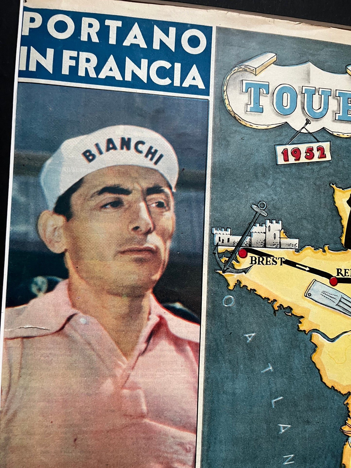 Vintage Cycling Print (route map) - Fausto Coppi/Gino Bartali, Original, Tour de France, 1952