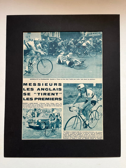 Vintage Cycling Print - Tour de France, Tom Simpson/Peugeot, Original early 1960s