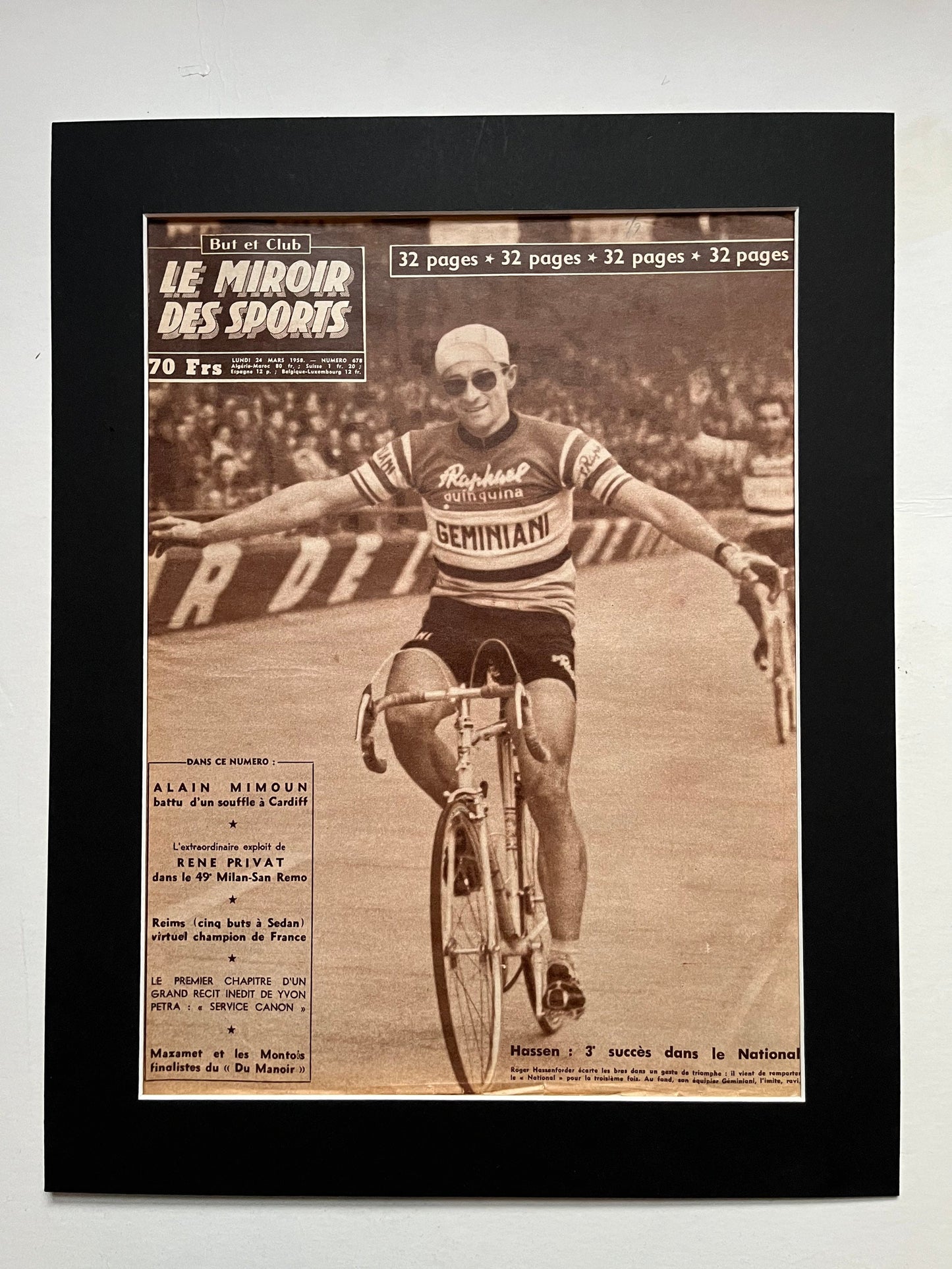 Vintage Cycling Print - Roger Hassenforder, St Raphael Geminiani, Original 1958