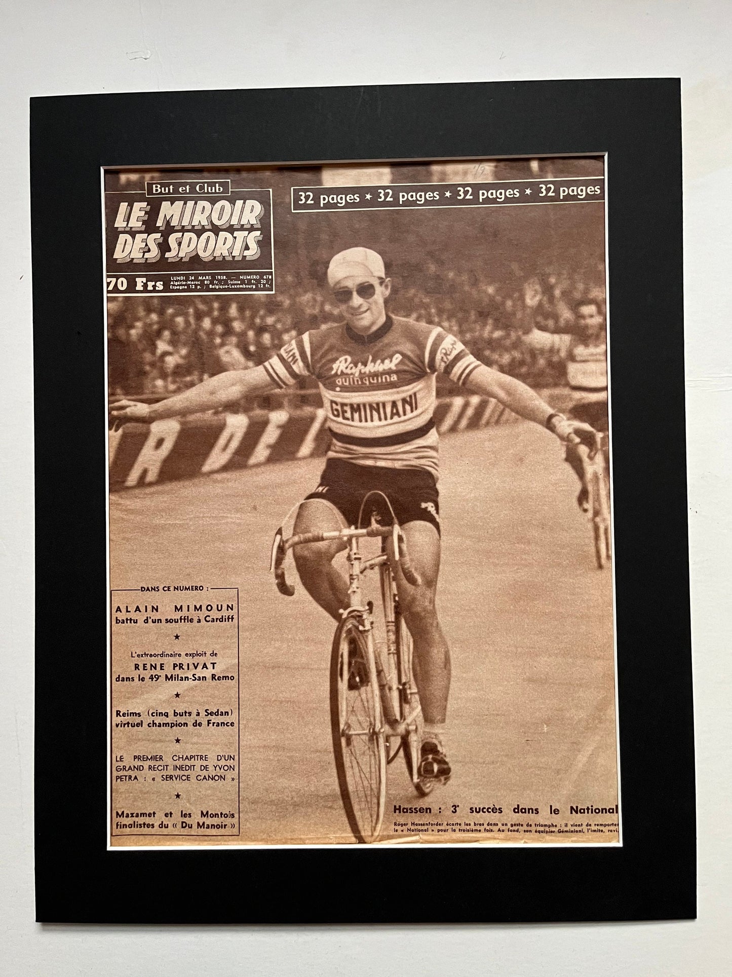 Vintage Cycling Print - Roger Hassenforder, St Raphael Geminiani, Original 1958