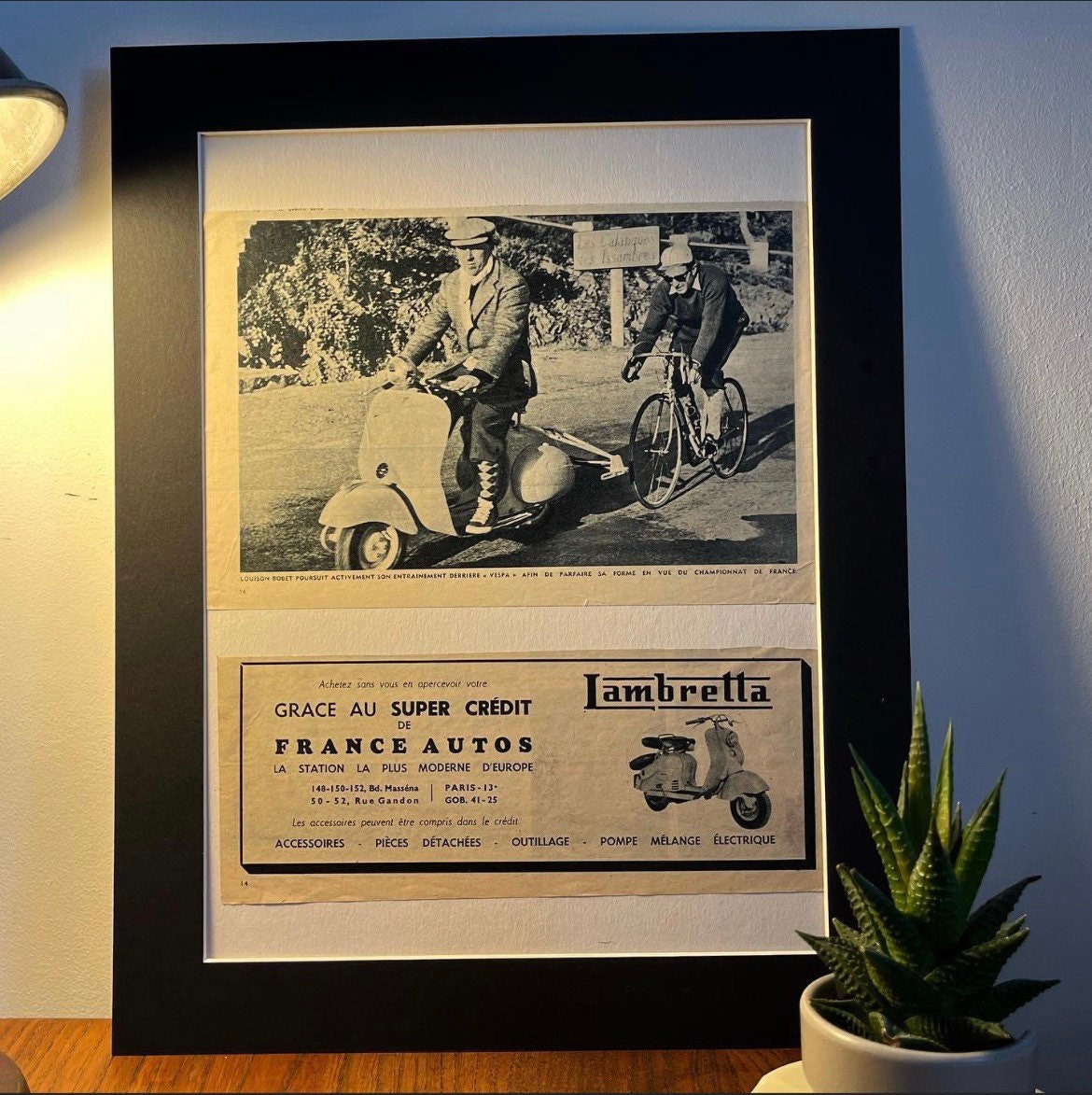 Vintage Advertising Artwork -  Lambretta, Louison Bobet, Original, 1950s