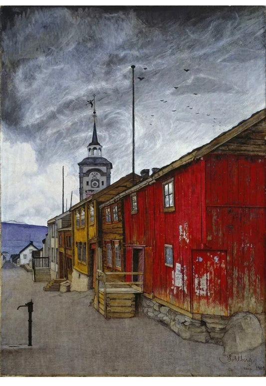 Vintage  Scandi Artwork - Street in Roros Norway, Harald Sohlberg, c1902