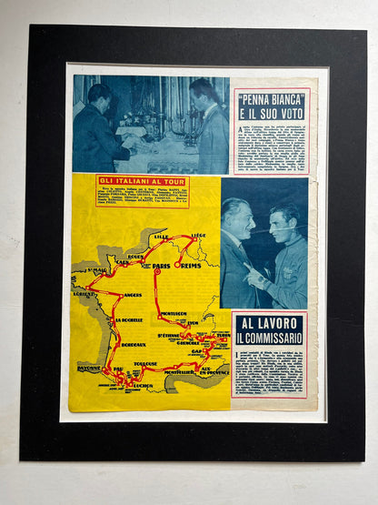 Vintage Cycling Print - Tour de France Route Map, Original 1953