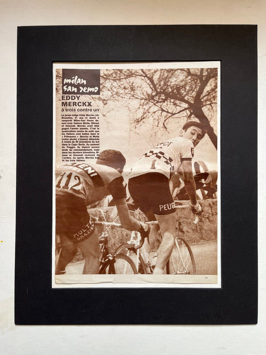 Vintage cycling Print - Eddy Merckx Peugeot Milan - San Remo, Original 1967