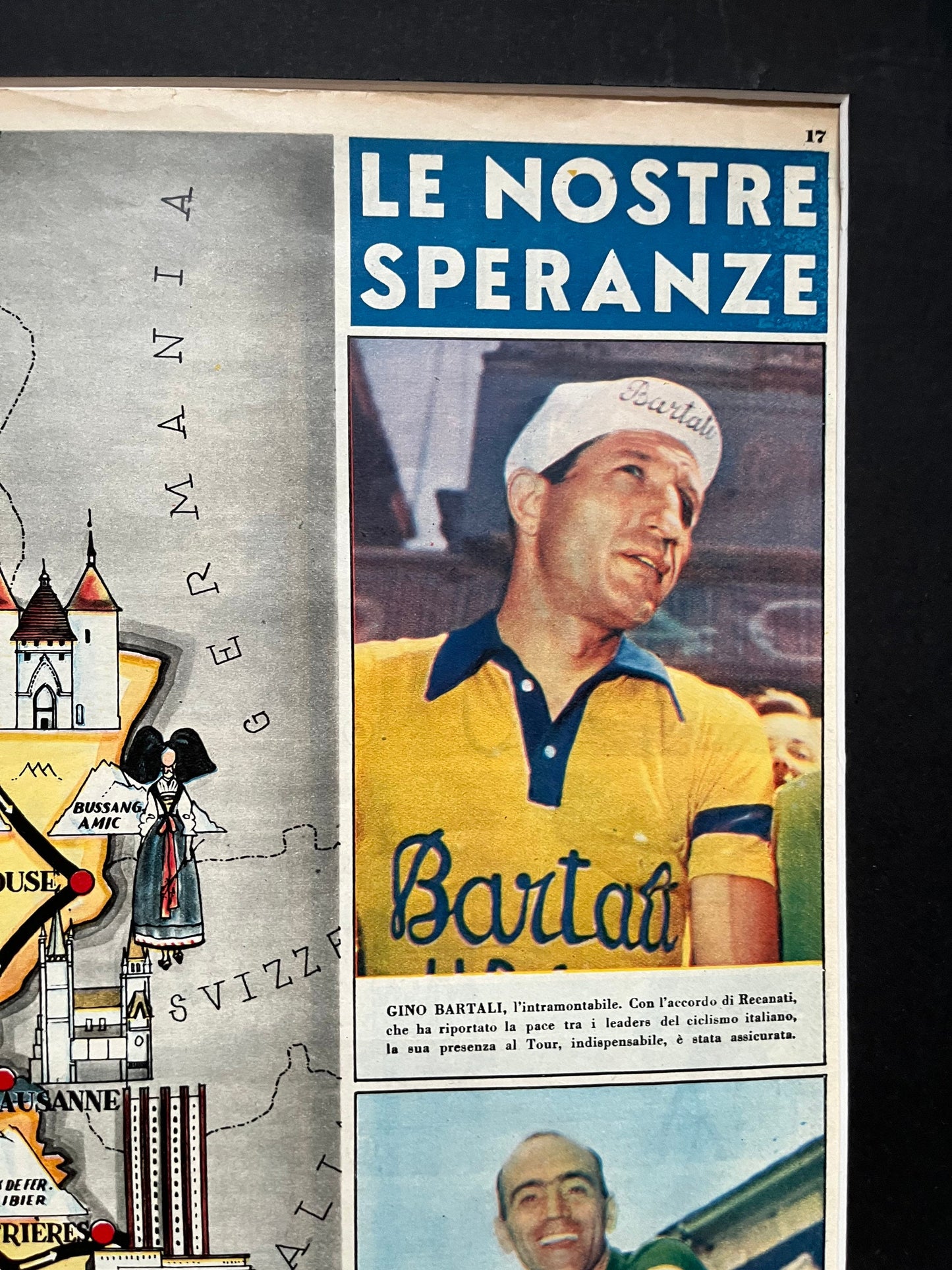 Vintage Cycling Print (route map) - Fausto Coppi/Gino Bartali, Original, Tour de France, 1952