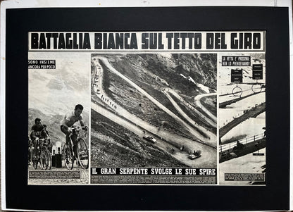 Vintage Cycling Print - Giro D’Italia, Italian Alps, Original 1953