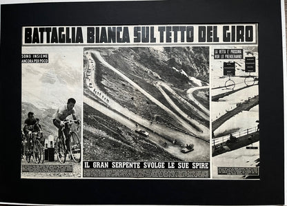 Vintage Cycling Print - Giro D’Italia, Italian Alps, Original 1953