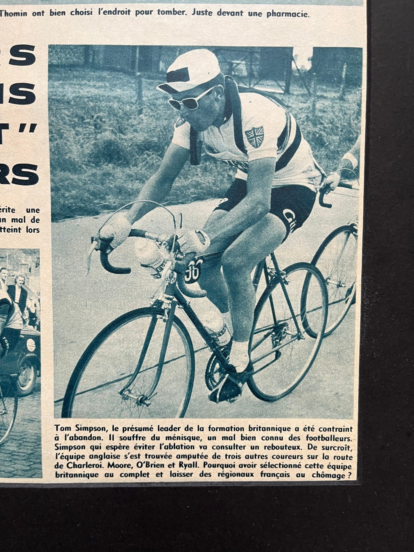 Vintage Cycling Print - Tour de France, Tom Simpson/Peugeot, Original early 1960s