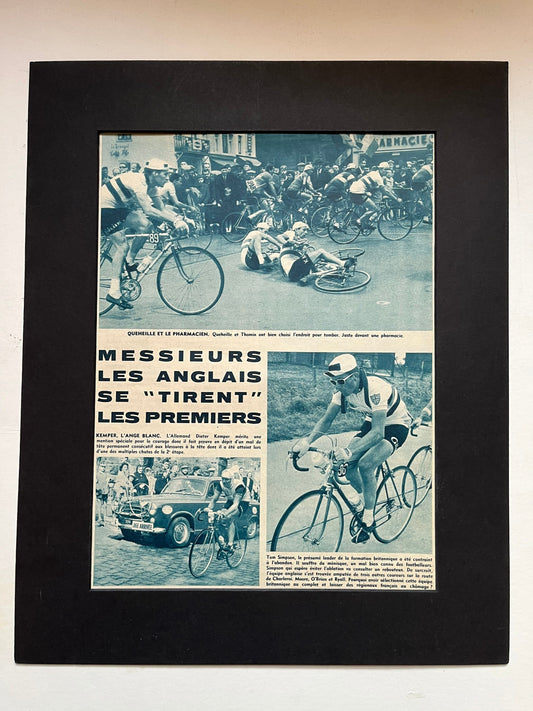 Vintage Cycling Print - Tour de France, Tom Simpson/Peugeot, Original early 1960s