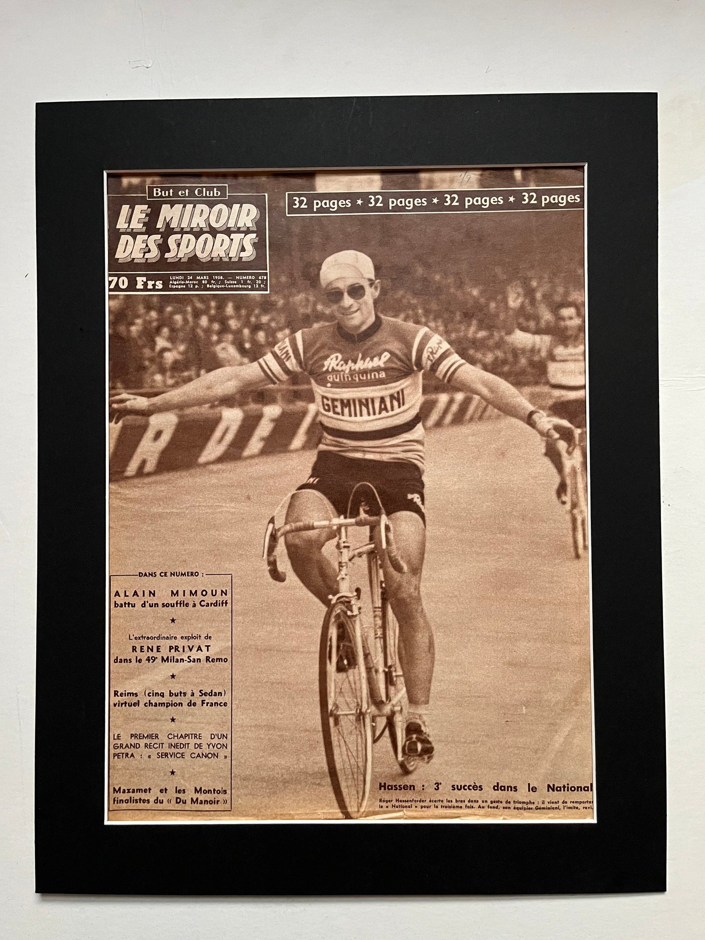 Vintage Cycling Print - Roger Hassenforder, St Raphael Geminiani, Original 1958