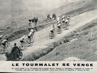 Vintage Cycling Print - Tour de France, Tourmalet Peloton, Original 1959