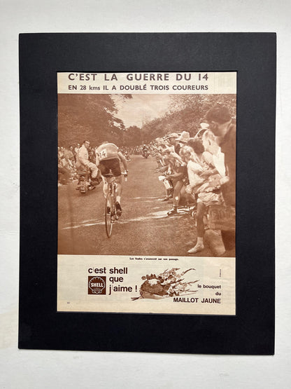 Vintage Cycling Print - Tour de France, Maillot Jaune, Shell Sponsored, Original 1961