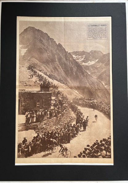 Vintage Cycling Print - Tour de France, Tourmalet Peloton, Original 1952