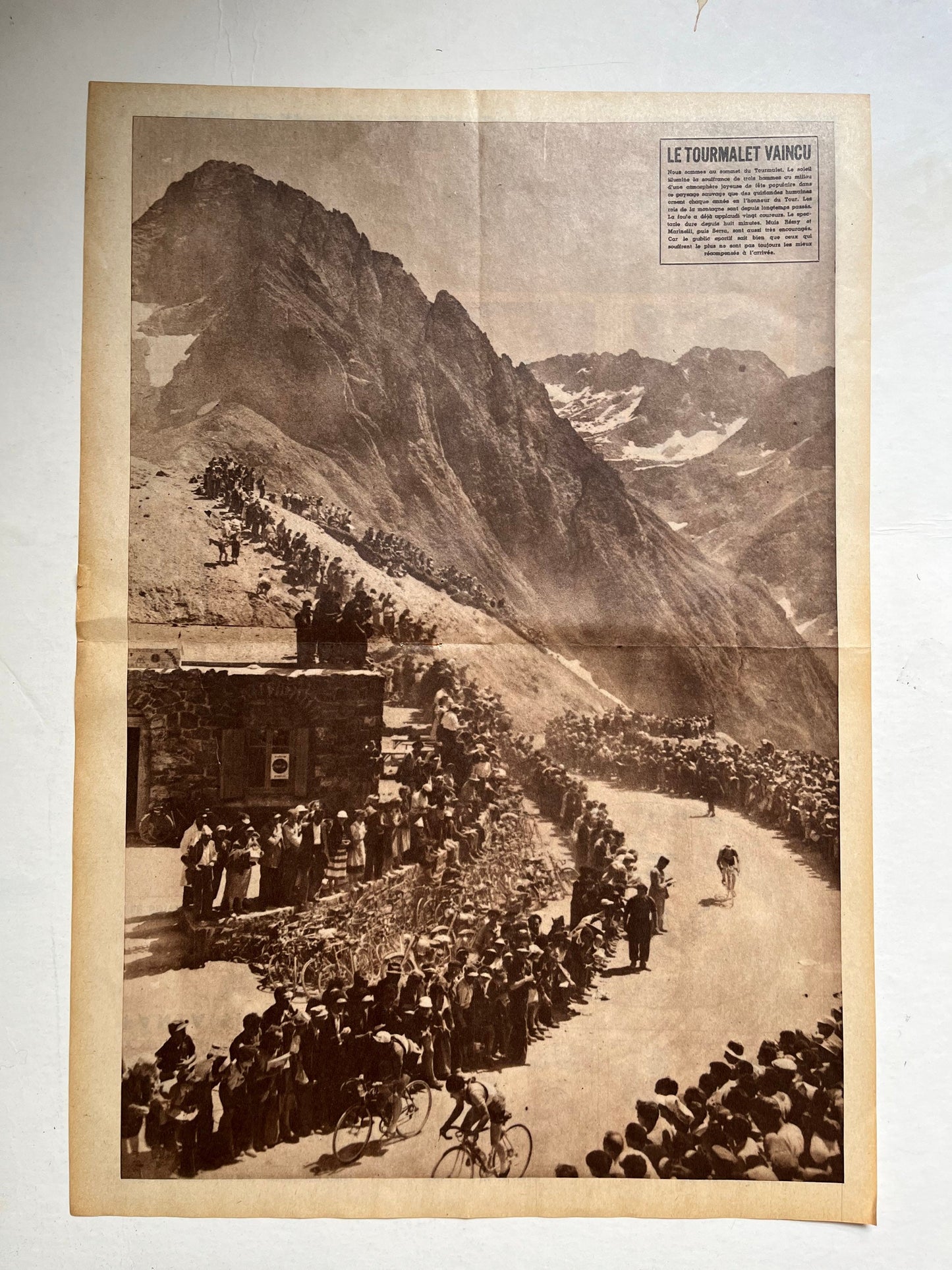 Vintage Cycling Print - Tour de France, Tourmalet Peloton, Original 1952