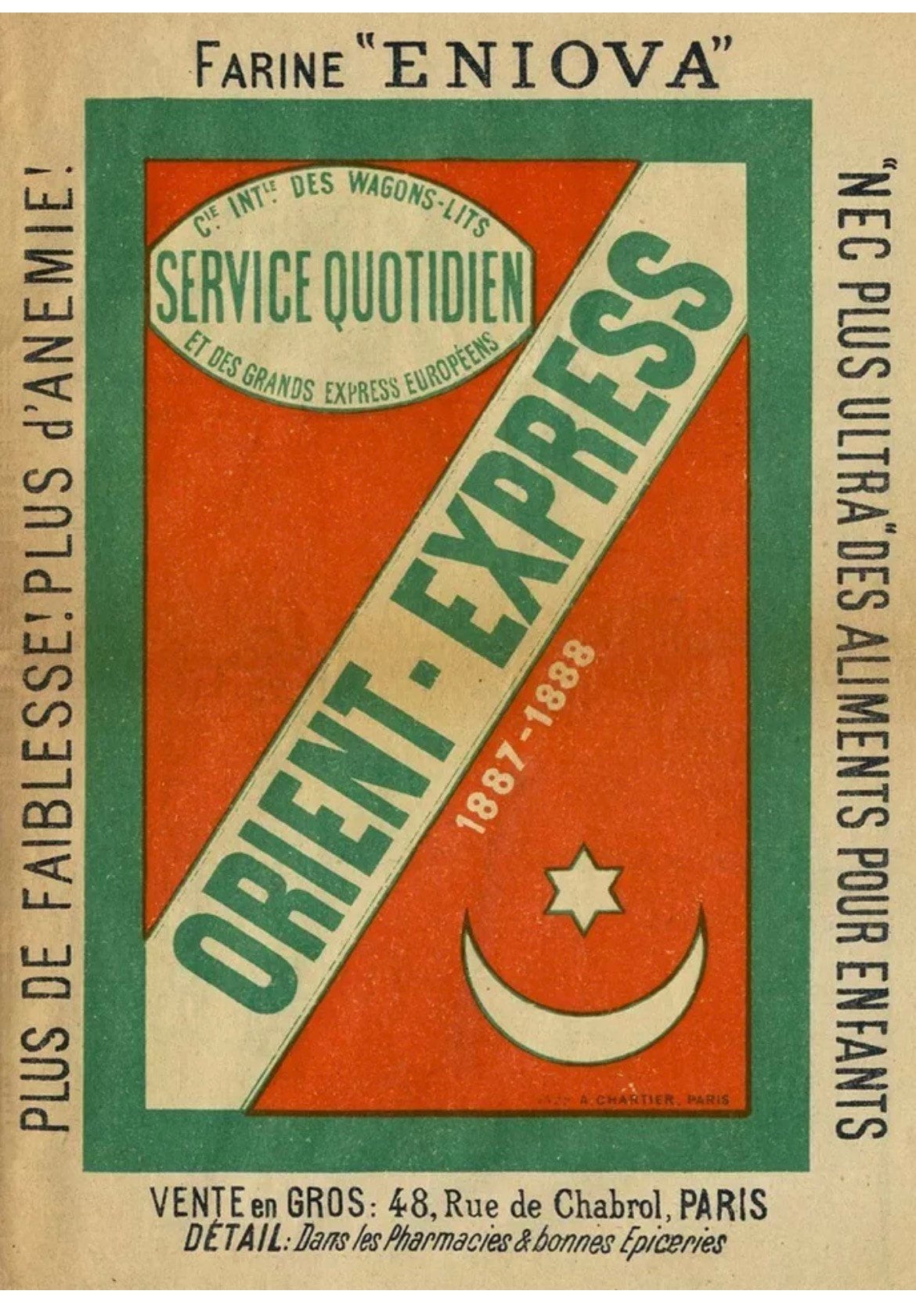 Vintage Travel Brochure (front cover) - Orient Express, Paris, c1887