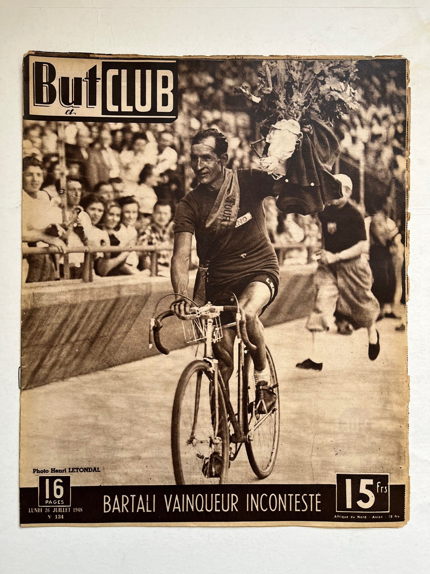 Vintage Cycling Print - Tour de France Winner, Gino Bartali, Original 1948