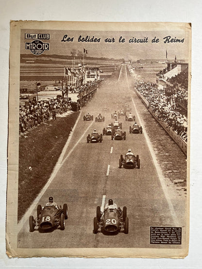 Vintage Grand Prix Print (French) - Jean Manuel Fangio, Reims, Original 1950