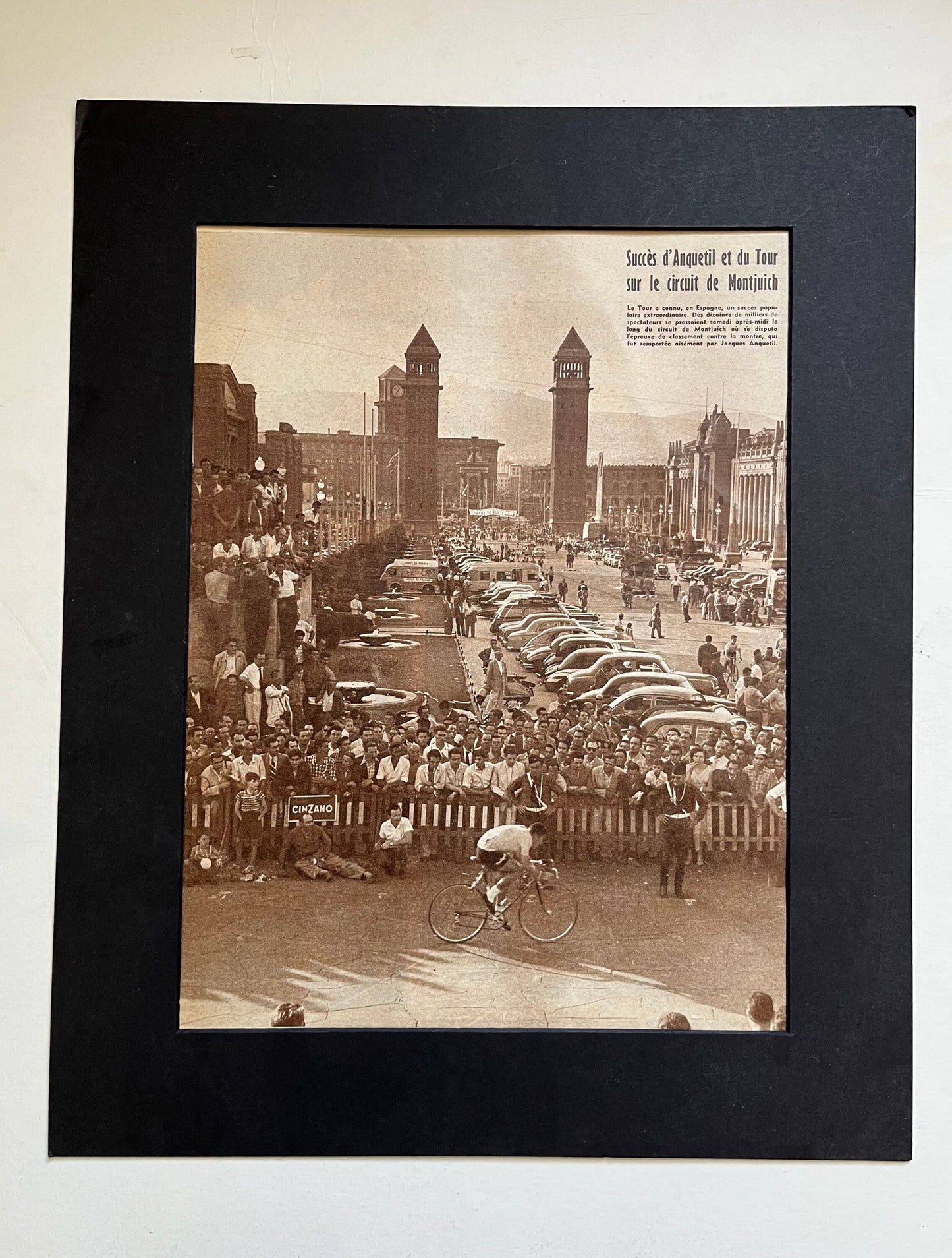 Vintage Cycling Print - Jacques Anquetil, Tour de France Montjuich, Original 1957