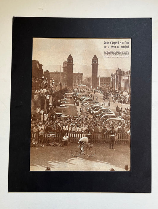 Vintage Cycling Print - Jacques Anquetil, Tour de France Montjuich, Original 1957