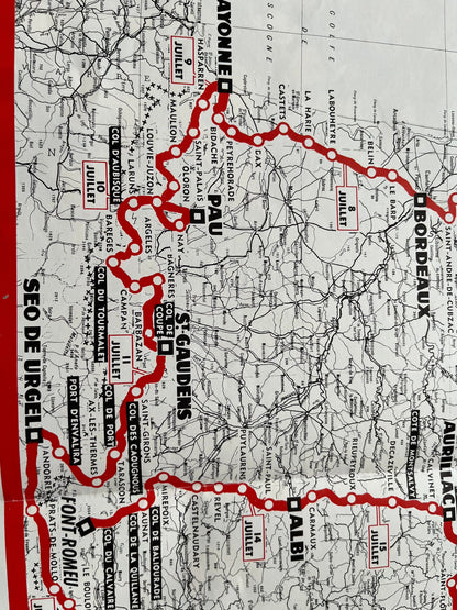 Vintage Cycling Print - Tour de France Route Map, 1968