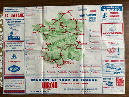Vintage Cycling Print - Tour de France Route Map, 1968