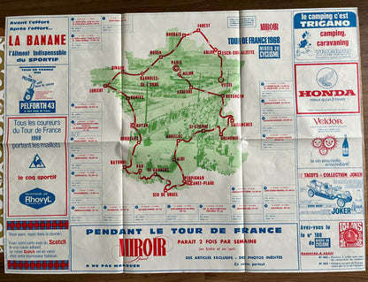 Vintage Cycling Print - Tour de France Route Map, 1968