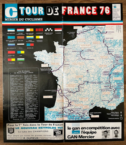 Vintage Tour de France Route Map, Eddy Merckx era, 1976