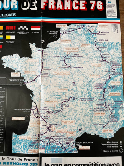 Vintage Tour de France Route Map, Eddy Merckx era, 1976