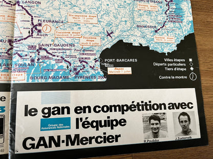 Vintage Tour de France Route Map, Eddy Merckx era, 1976