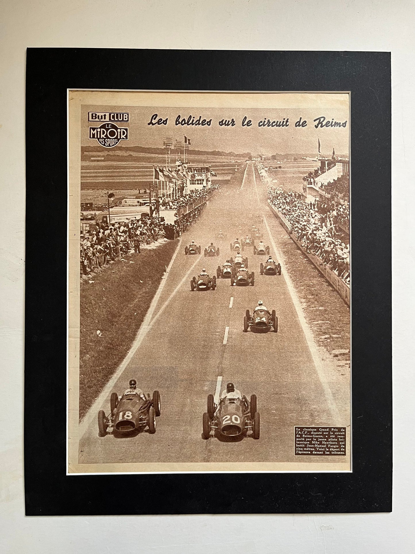 Vintage Grand Prix Print (French) - Jean Manuel Fangio, Reims, Original 1950