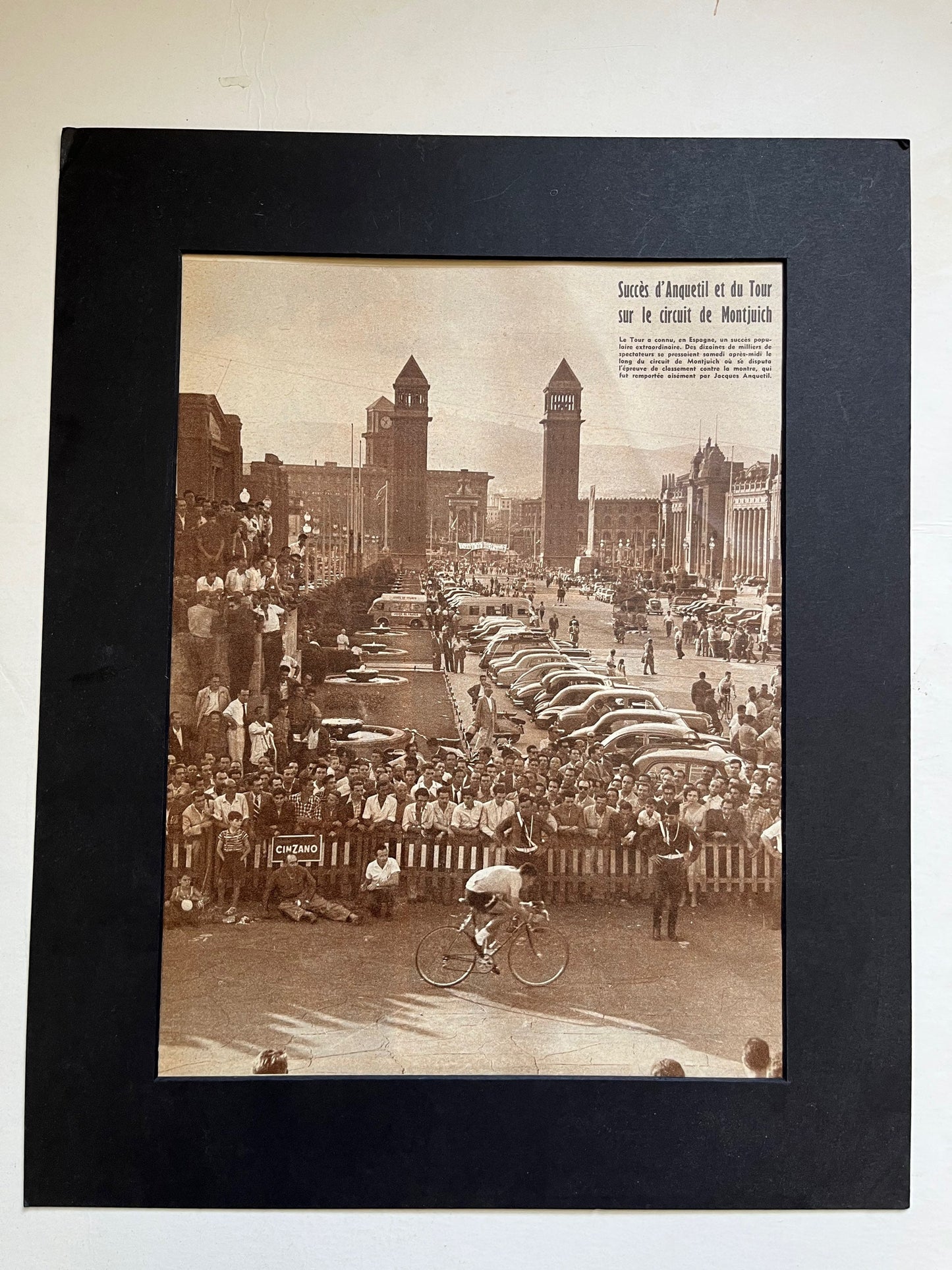 Vintage Cycling Print - Jacques Anquetil, Tour de France Montjuich, Original 1957