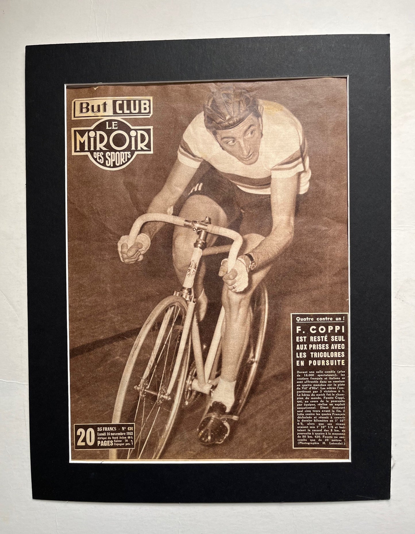 Vintage Cycling Print - Fausto Coppi/Bianchi Original, 1953