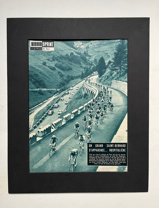 Vintage Cycling Print - Tour de France Peloton , Col Saint Bernard, 1958