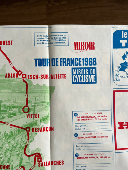 Vintage Cycling Print - Tour de France Route Map, 1968
