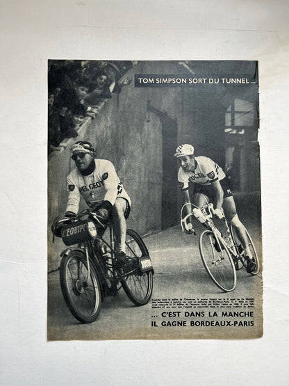 Vintage Cycling Print - Tom Simpson/Peugeot, Bordeaux to Paris, Original c1963