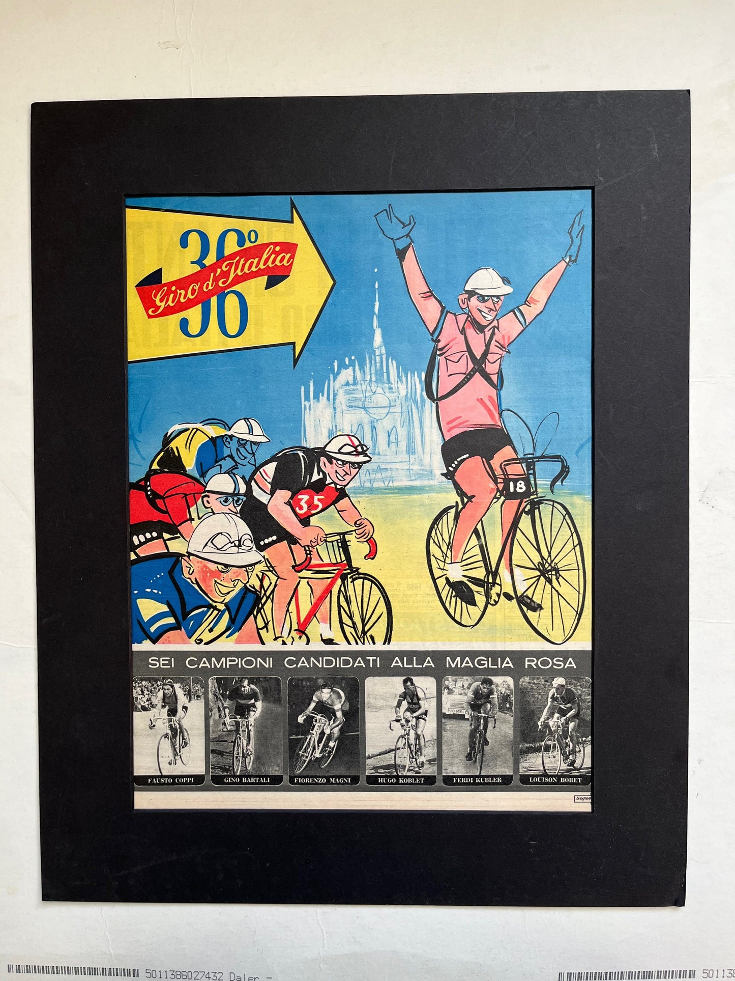 Vintage Cycling Print - Fausto Coppi/Bianchi, Original 1953, Giro d’Italia