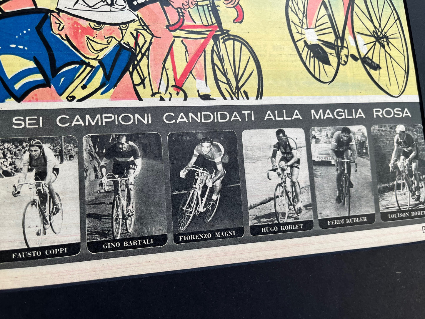 Vintage Cycling Print - Fausto Coppi/Bianchi, Original 1953, Giro d’Italia