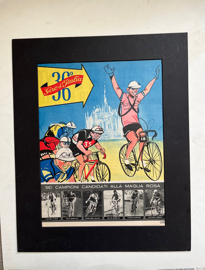 Vintage Cycling Print - Fausto Coppi/Bianchi, Original 1953, Giro d’Italia