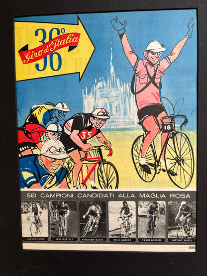 Vintage Cycling Print - Fausto Coppi/Bianchi, Original 1953, Giro d’Italia