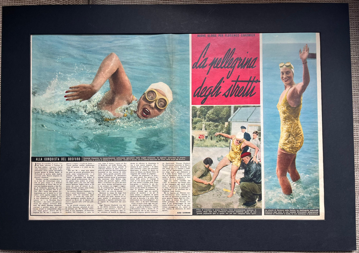 Vintage Italian swimming print c1953 Florence Chadwick