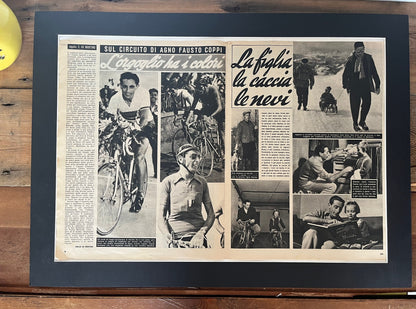 Vintage Cycling Print - Fausto Coppi, Bianchi, Original, 1950s