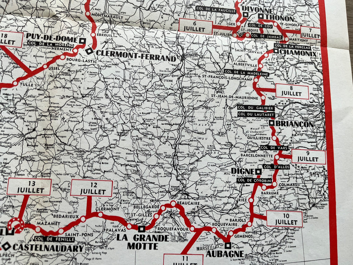 Vintage Tour de France Route Map - Eddy Merckx Era, 1969