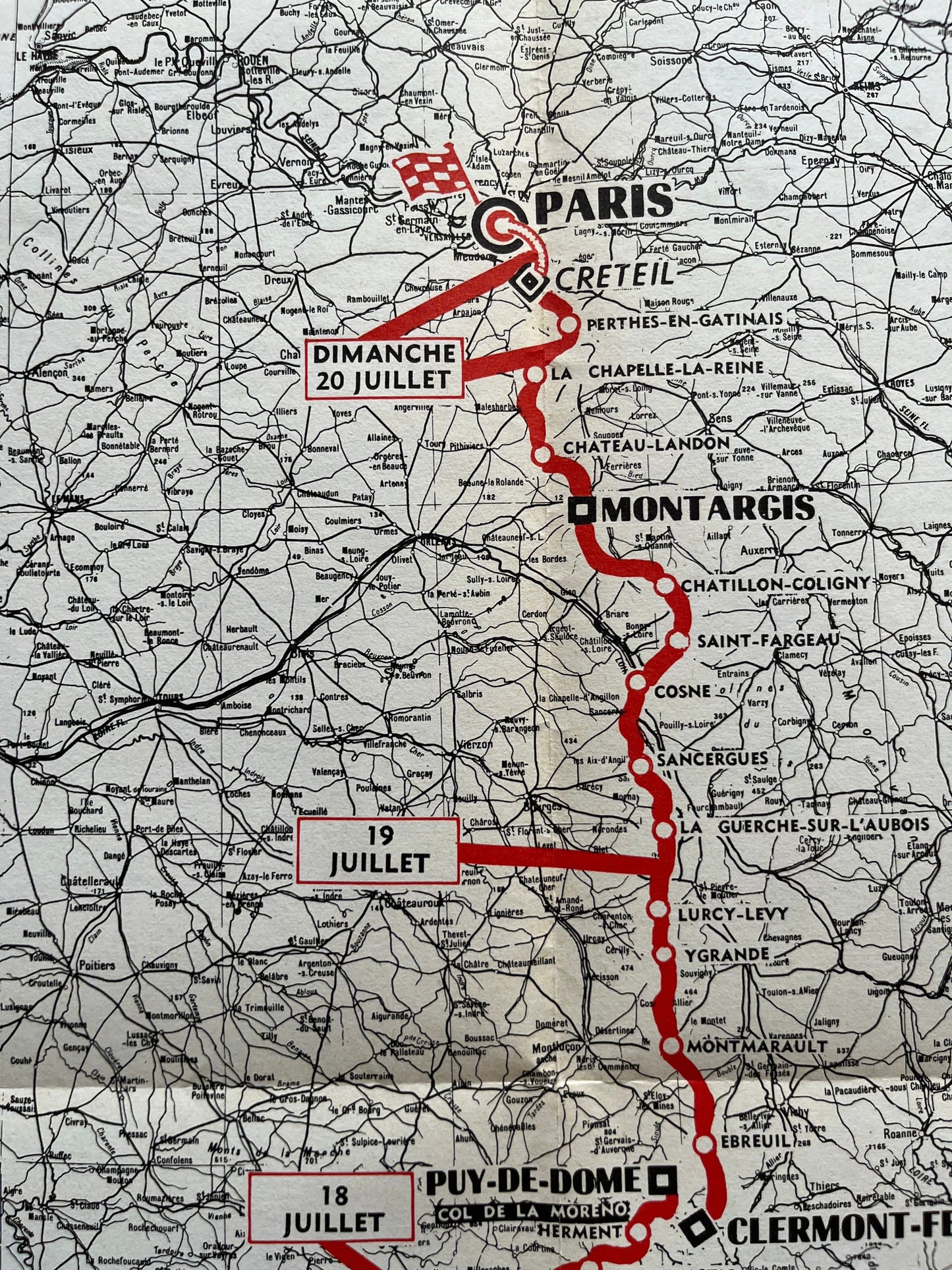 Vintage Tour de France Route Map - Eddy Merckx Era, 1969