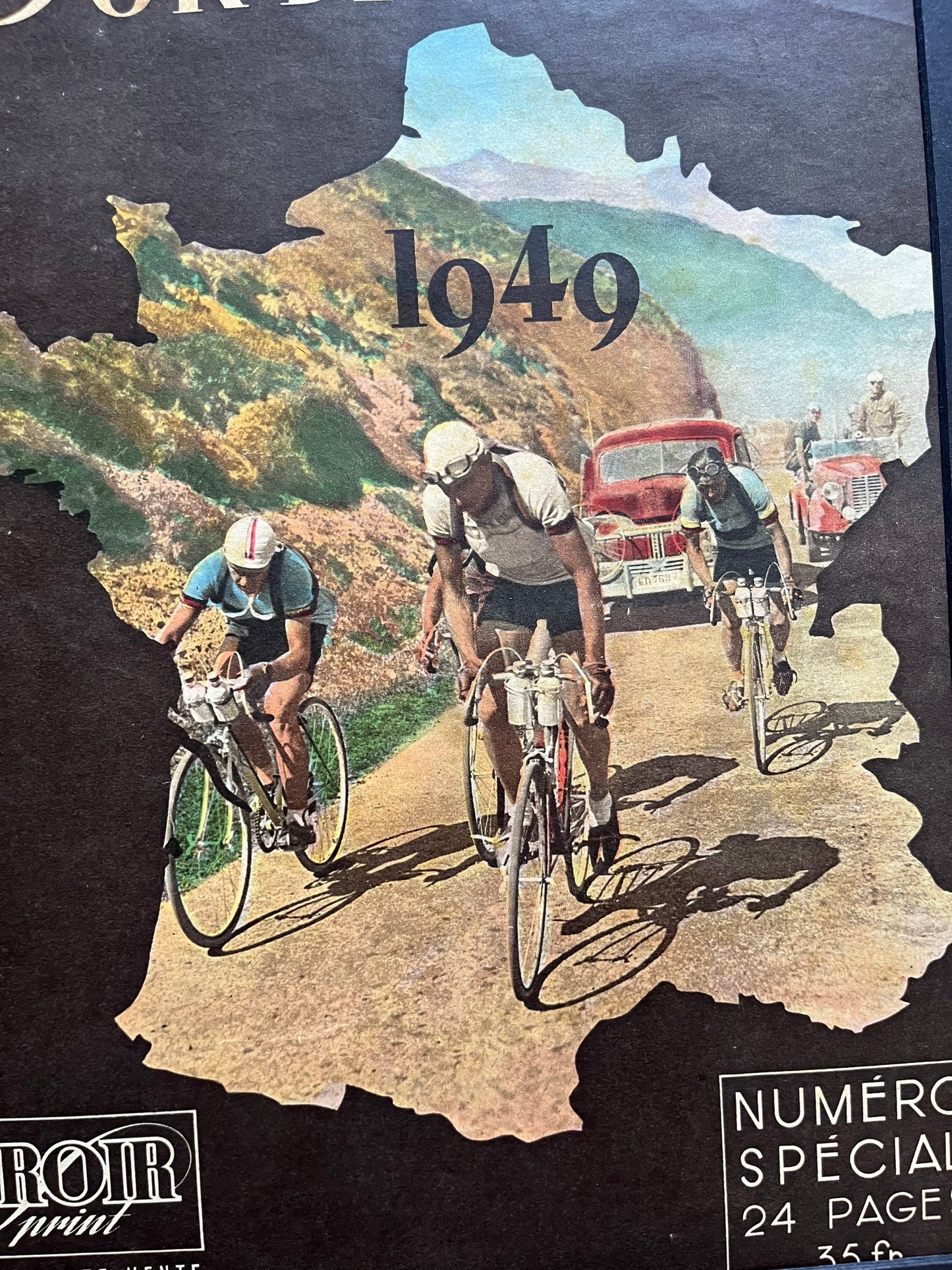 Vintage Cycling Print - Tour de France Route Map, Magazine Original, 1949