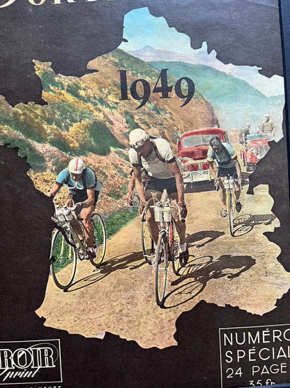 Vintage Cycling Print - Tour de France Route Map, Magazine Original, 1949