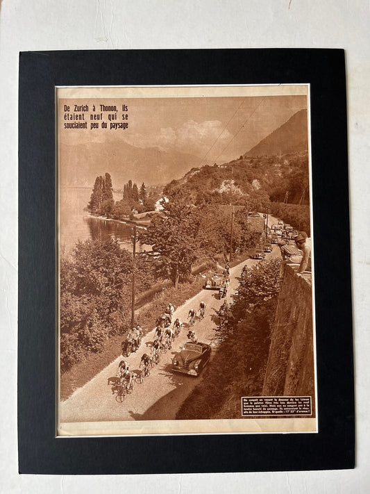 Vintage Cycling Print - Lac Le Man, Tour de France, Original  1950s