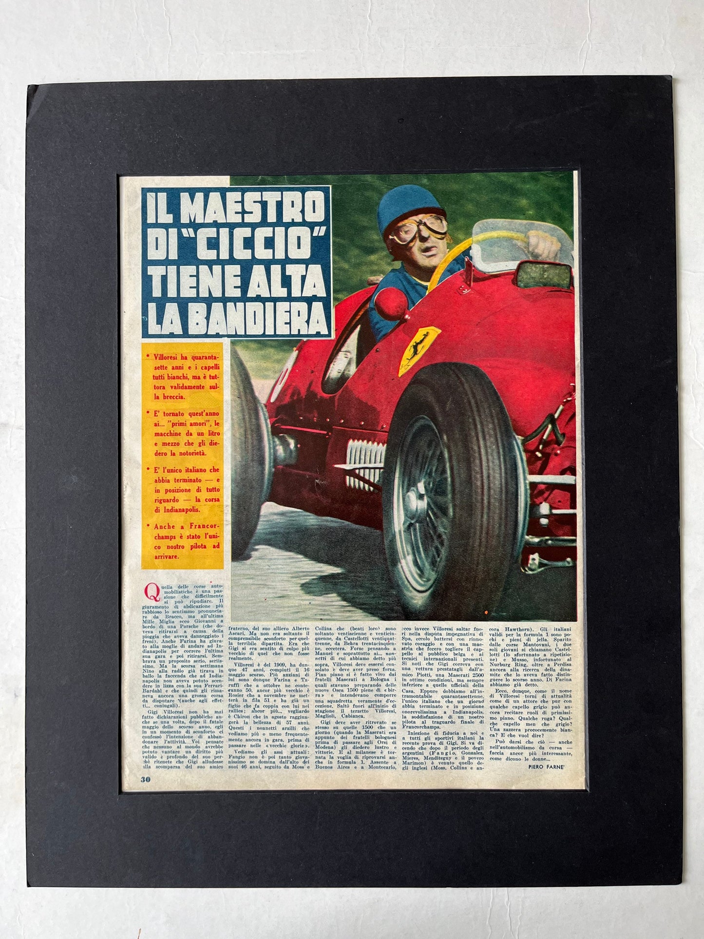 Vintage Ferrari Racing Car Print - Giuseppe Farina, Original 1950