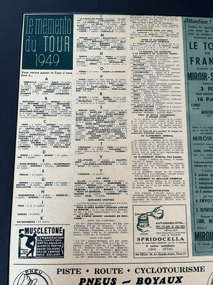 Vintage Cycling Print - Tour de France Riders' List - Original, 1949