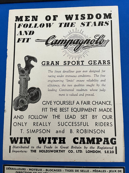 Vintage Cycling Advertisement - Campagnolo, Original 1960s