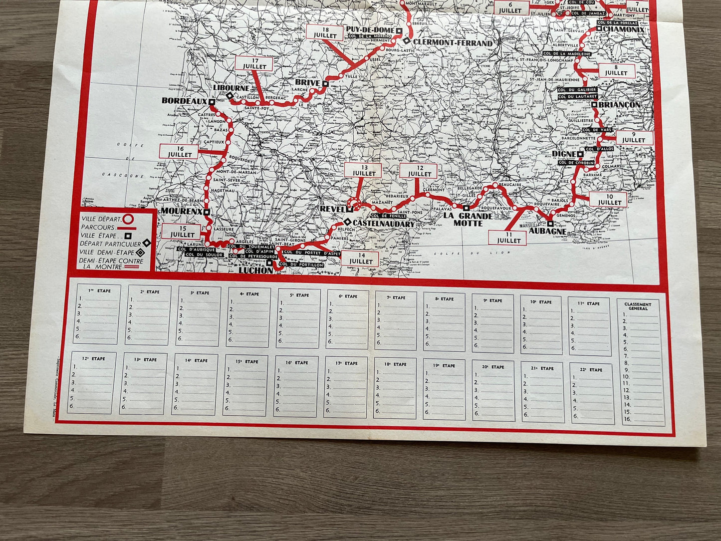 Vintage Tour de France Route Map - Eddy Merckx Era, 1969